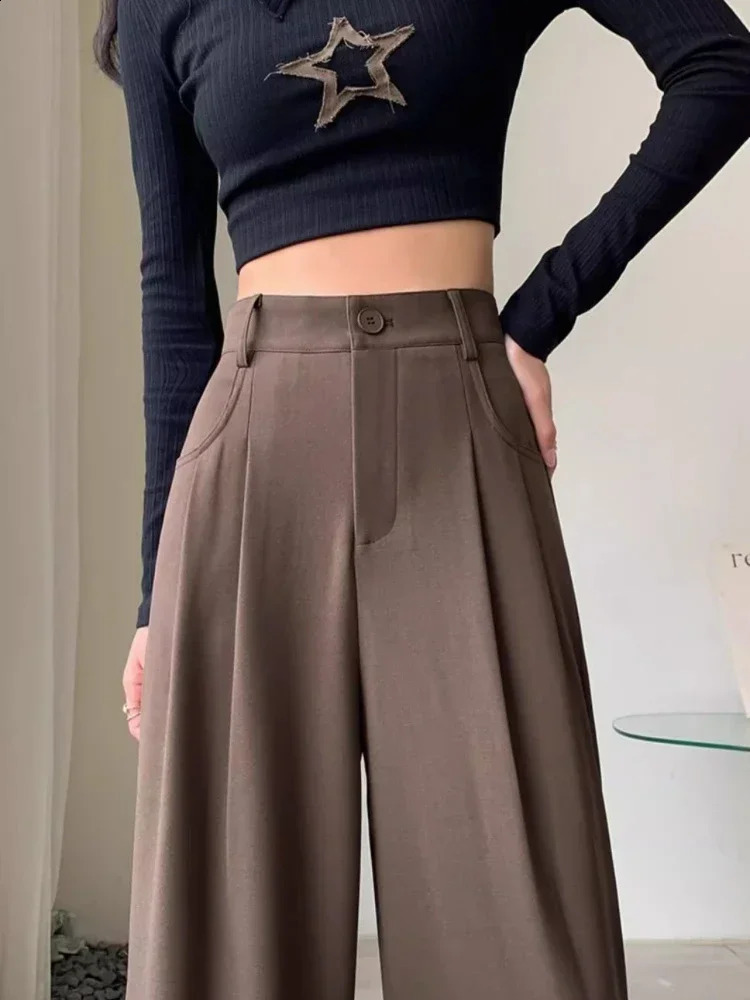 Fashion High Waist Wide Leg Pants Women Spring Fall Baggy Black Trouser Office Ladies Full Length Straight Suit Pant Outwear 250421