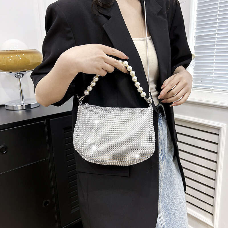 Bag, Women's Pearl Imitation Full Diamond Handbag, Party Dinner Shoulder Bag, Fashionable