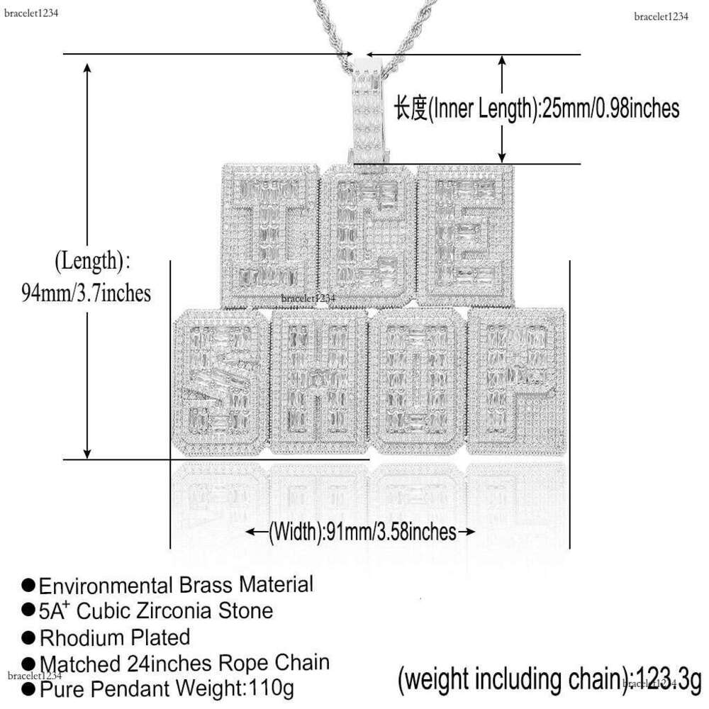 Luxury designer double T-shaped ice out VVS Moissanite Mosaic alphabet pendant, hip hop pendant for men and women