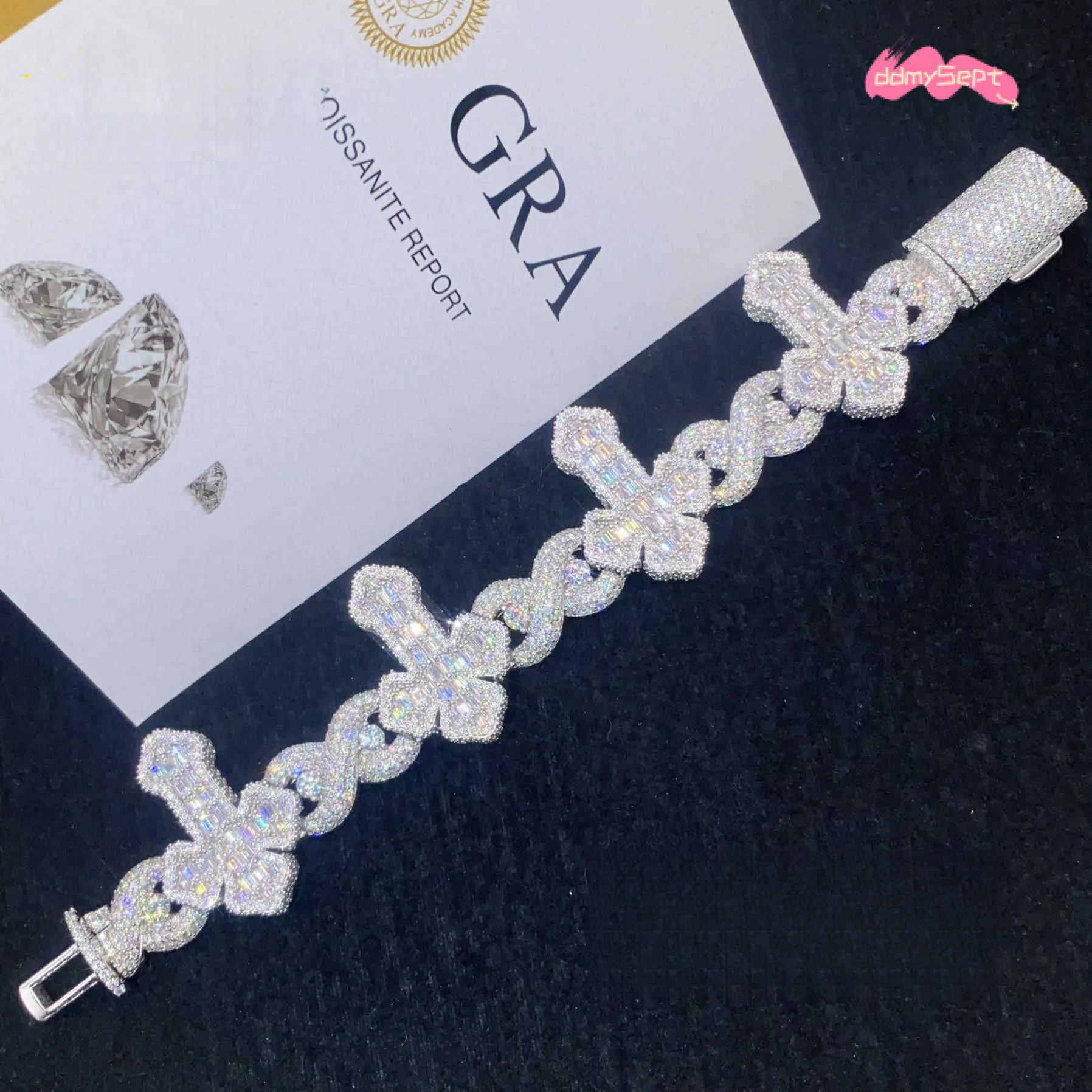 silver hip hop iced out men jewelry cross link bracelets moissanite cuban bracelet ddmysept