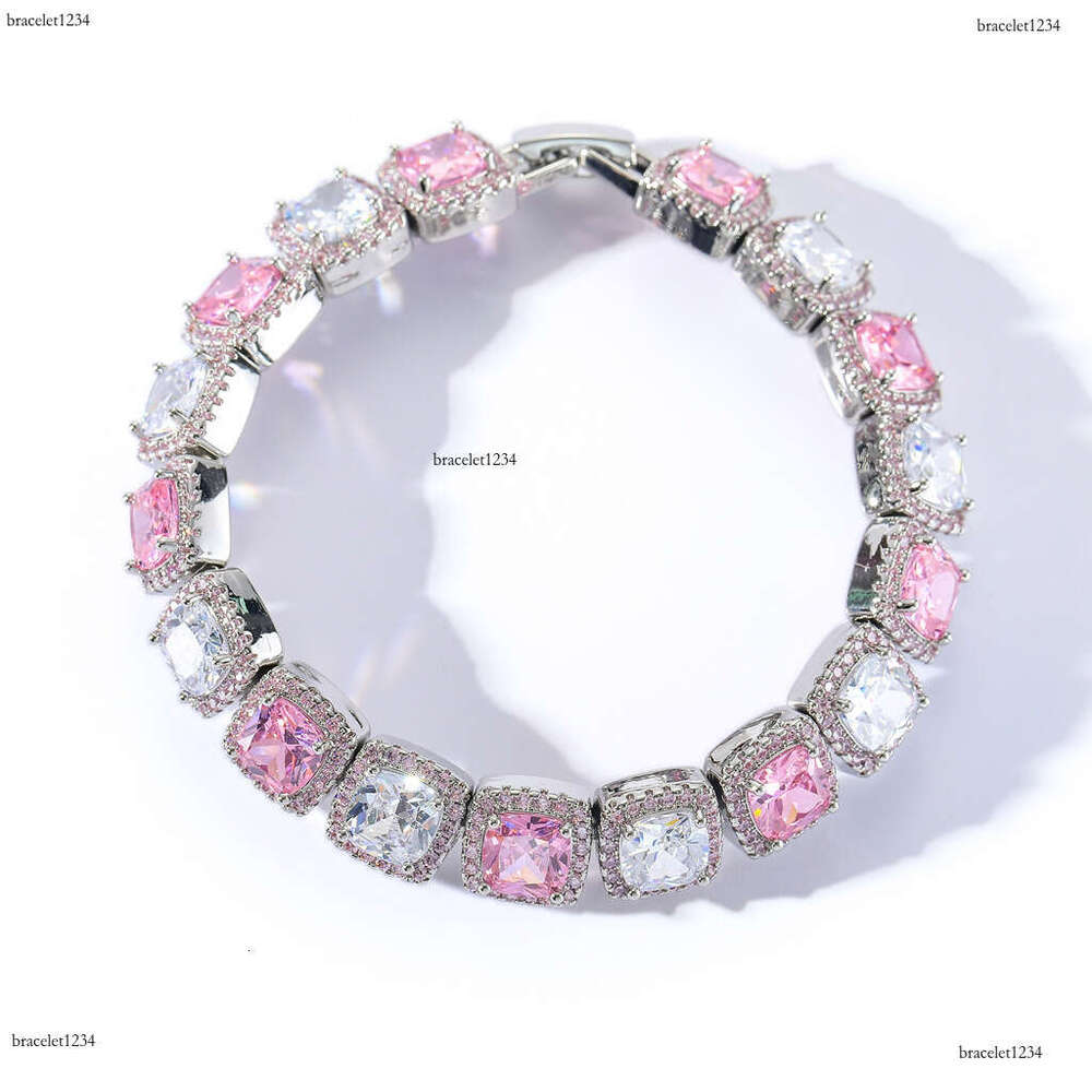 Designer Luxury 10mm square pink white rock sugar real gold plated ice VVS Moissanite collarbone chain Hip Hop necklace Free delivery
