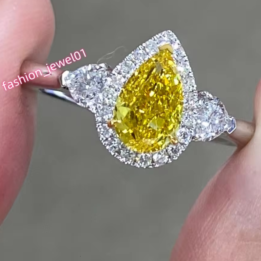 Fancy Yellow Diamond Pear Cut Lab-grown Diamond Ring