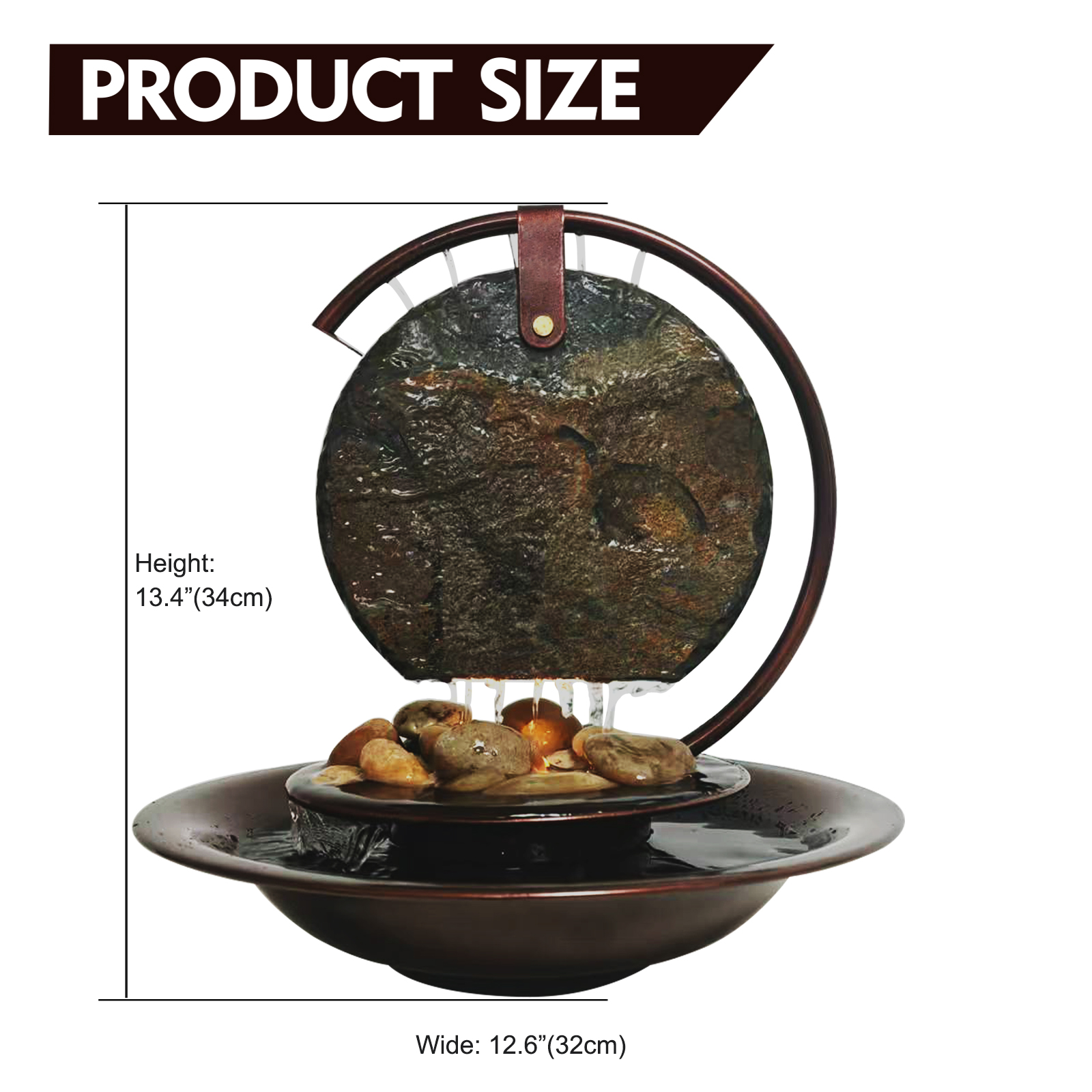 Indoor Waterfall Tabletop Moon Fountain, Home Decor Soothing Rain Sound Meditation Relaxing Fountains, Nature Slate Water Feature with Light for Room 