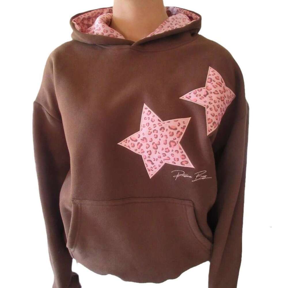 2025 star embroidered hooded versatile loose casual pullover hoodie