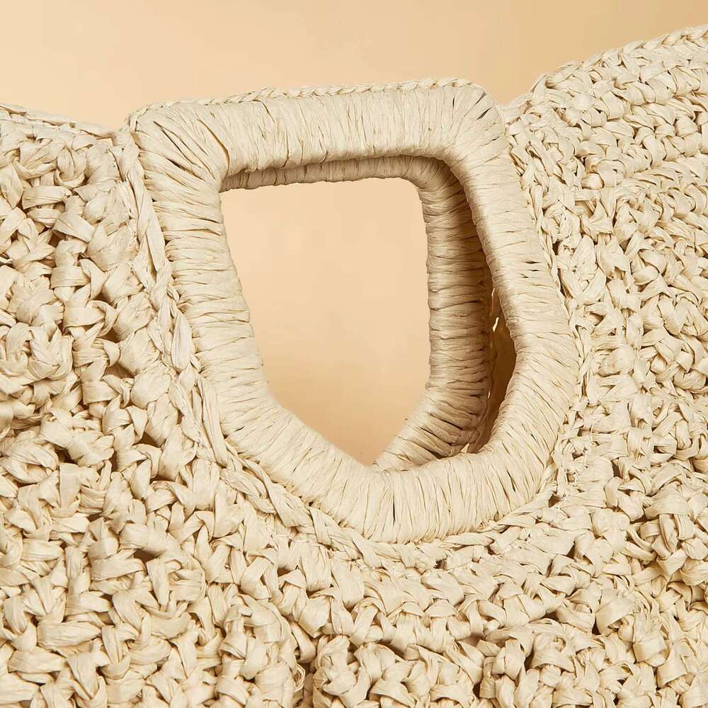 Wholesale Bohemian Fashion Lady Paper Straw Bucket Tote Handbag Summer Beach Retro Half Moon Shape Handmade Braid Clutch