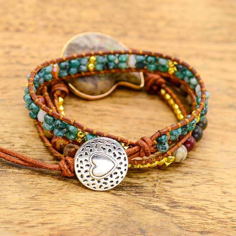 Popular Parrot Natural Stone Snail Cutting Shape Hand Woven Leather Rope Bracelet