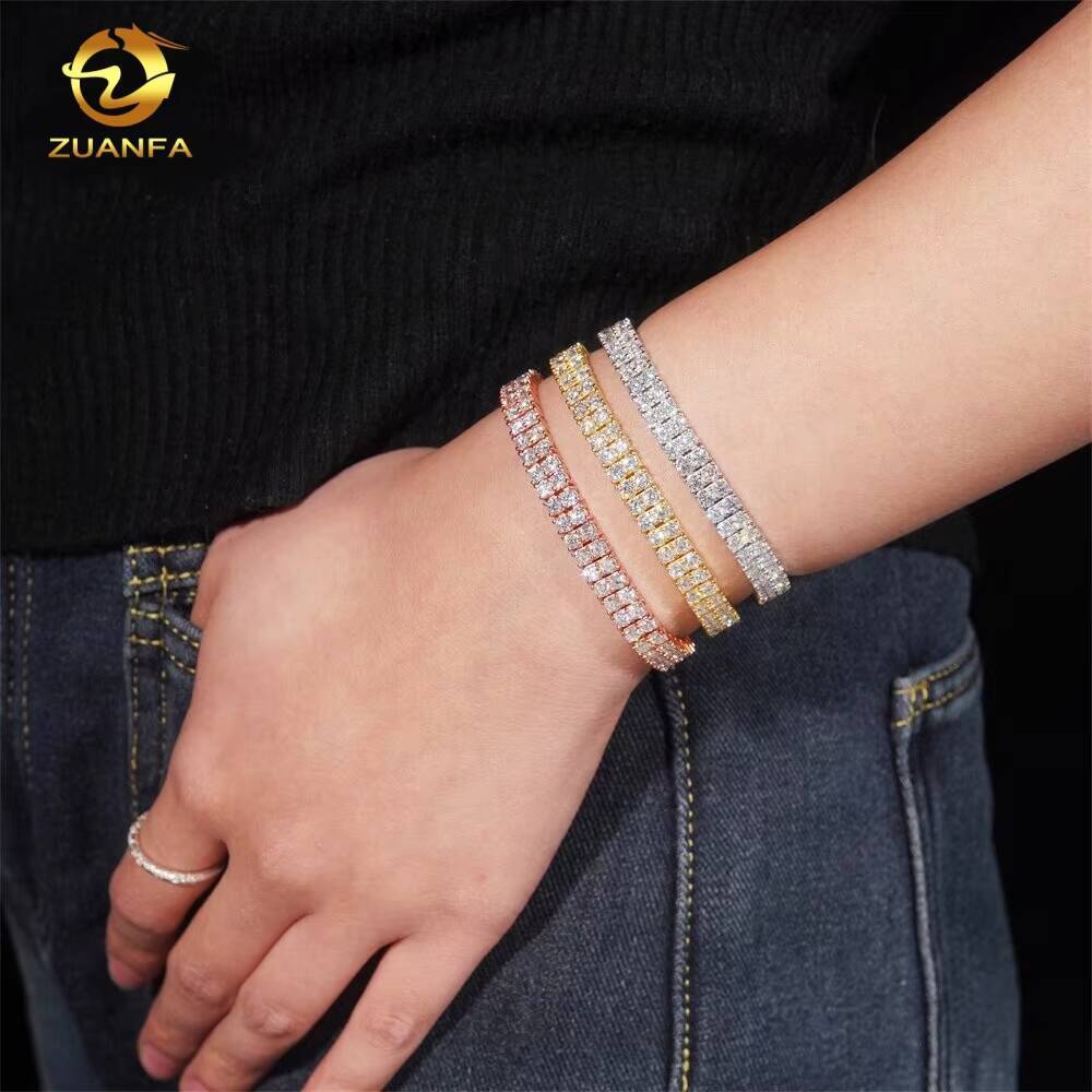 Luxury 2Rows 3mm Diamond Bracelet Hip Hop Jewelry Unisex VVS Moissanite Iced Out 925 Silver Tennis Bracelet Pass Diamond Tester