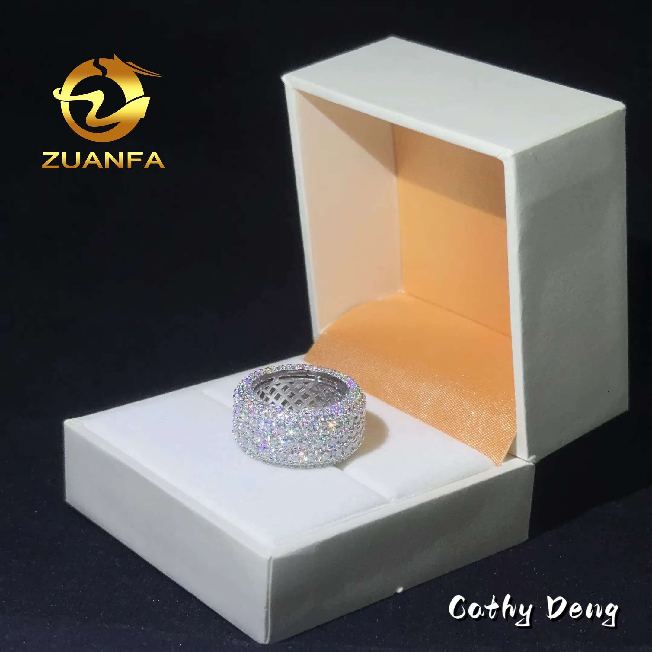 Fashion Men Diamond Ring 5 Rows VVS Moissanite Hip Hop Ring 925 Sterling Silver Fully Iced Out Wedding Band for Men