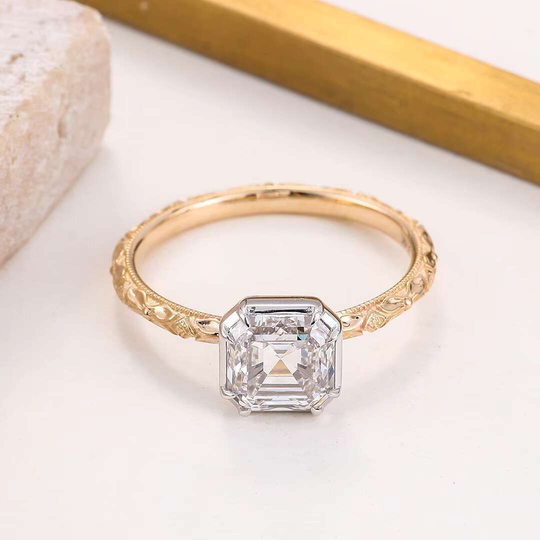 Customized Lab-grown Diamonds GIA IGI Certified Lab Diamond Engagement Ring in 2ct Asscher Cut 18K Yellow Gold Ring