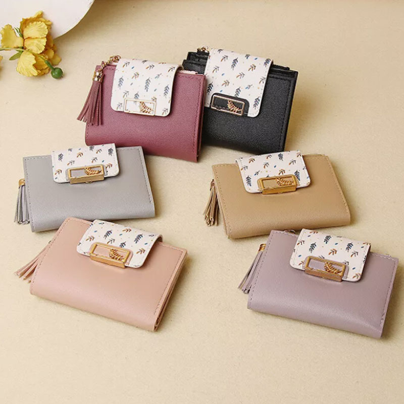 PU Leather Ladies Short Wallet Tassels Clutch Bag Cute Folding Card Holder Zipper Coin Small Purse Perfect For Everyday Use