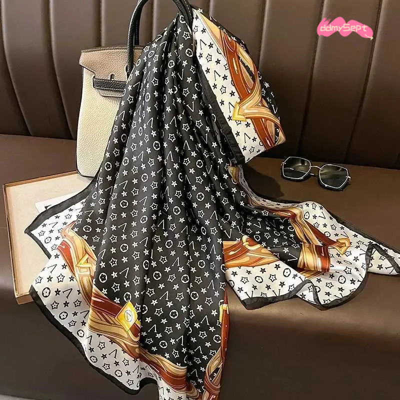 180X86CM New Popular Print Bandannas Silk Scarves Four Seasons Satin Beach Sun protection Towel Fashion Flower Long ShawlsL251020 ddmysept - view 5