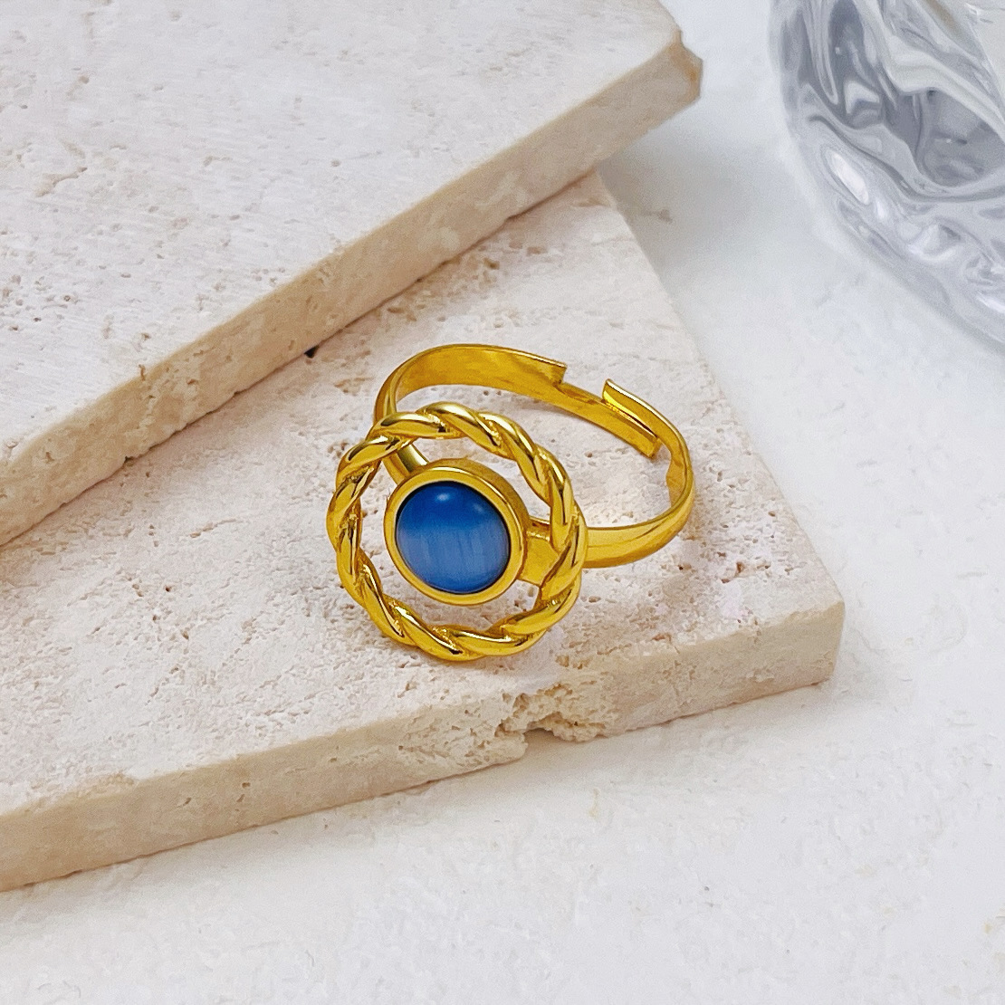 New retro genuine gold-plated oval raw stone ring High quality gold designer diamond ring rings designer for women luxury jewelry men love ring rings - view 6