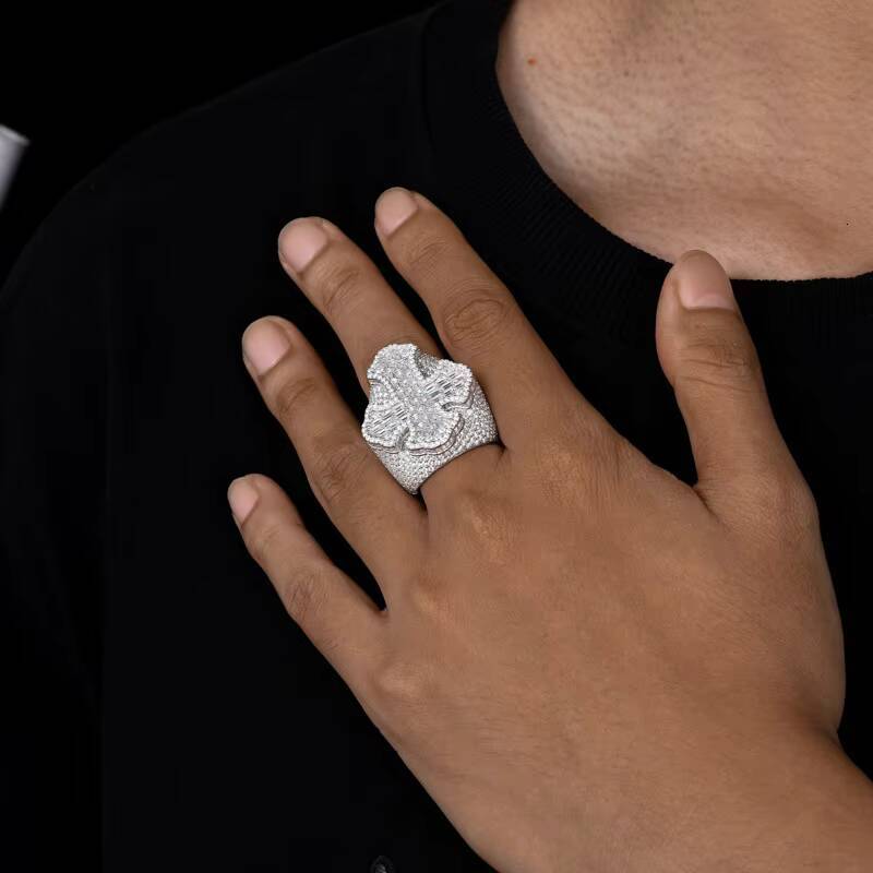 S925 Sterling Silver Fashionable New Design Cross Hip Hop Moissanite Ring Men Sparkling Mens Cross Moissanite Ring