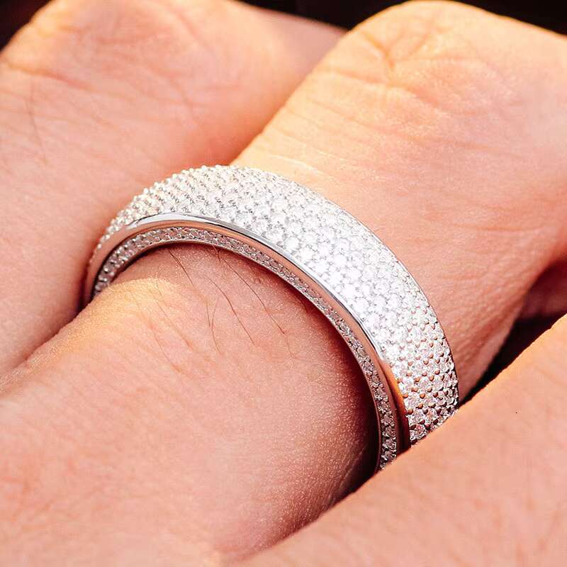 Popular Paved Moissanite Diamond Ice Out Mens Ring Band 925 Sterling Silver Engagement Wedding Ring
