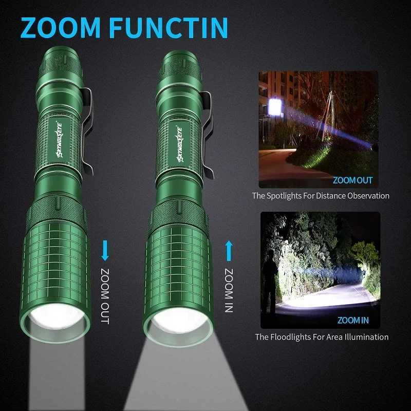 Skywolfeye 1200LM Powerful Tactical LED Flashlight with 5 Modes Scalable Waterproof Flashlight for Camping Emergency Outdoor Use Z250422