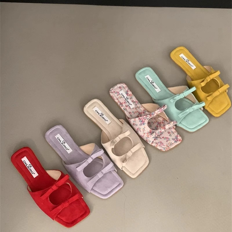 Womens Slippers Flats Bow Fashion Shoes Dress Summer Woman Sandals Elegant Flip Flops Cozy Sandalias De Mujer 250422