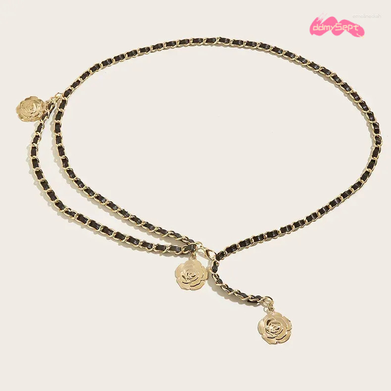 Chain Belts for Women Fashion Waist Belt with Metal Camellia, Versatile Dress Accessories ddmysept