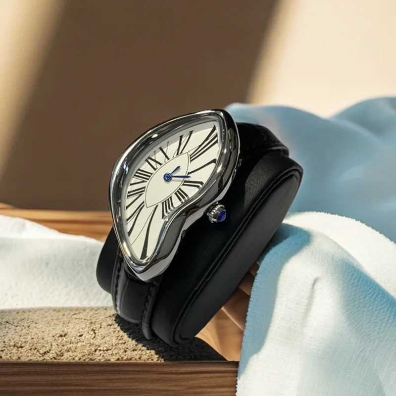 Medieval alien watches melt and twist Y2K alien ladies and mens leather strap fashion advances in niche design of quartz watches Z250422