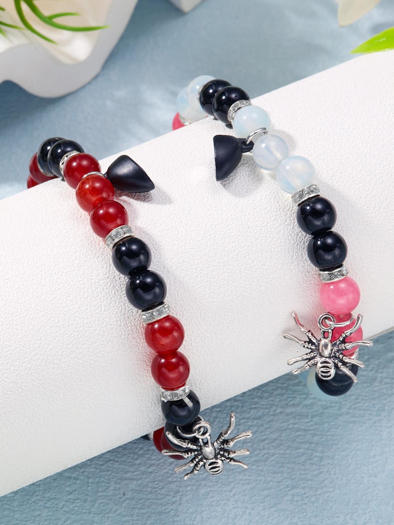 2 glass bead elastic spider bracelets