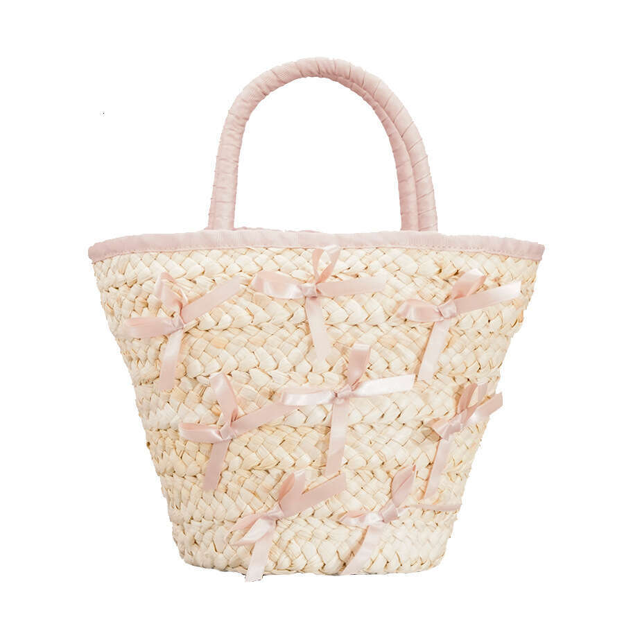 Ins Style Resort Beach Bag New Handheld Bow Straw Hand Woven Beach Vacation Shoulder Bag Handbag KQ