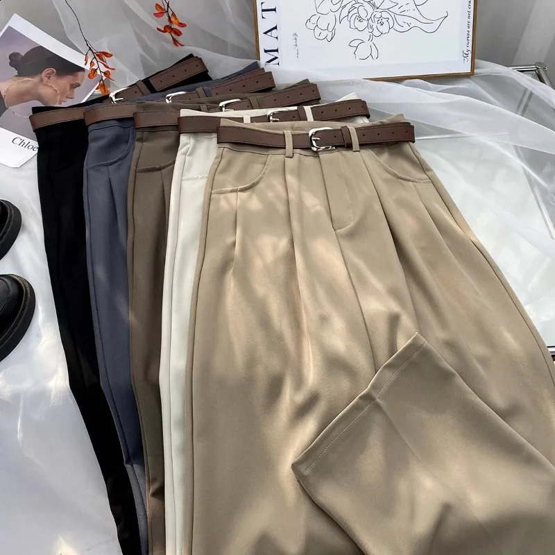 Elegant Womens High Waisted Suits Pants Spring Summer 5 Solid Colors Trousers with Pockets Casual Office Lady Pants 250421