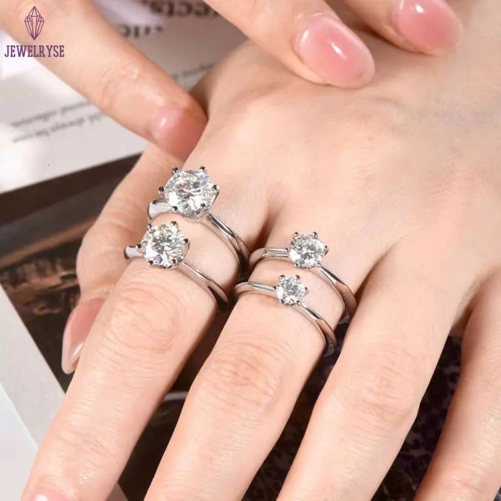 Designer Ring For Women 925 Sterling Silver Plated Gold 0.5-5CT Moissanite Ring Classic Six Claw Diamond Ring Girls Wedding Engagement Jewelry Woman C
