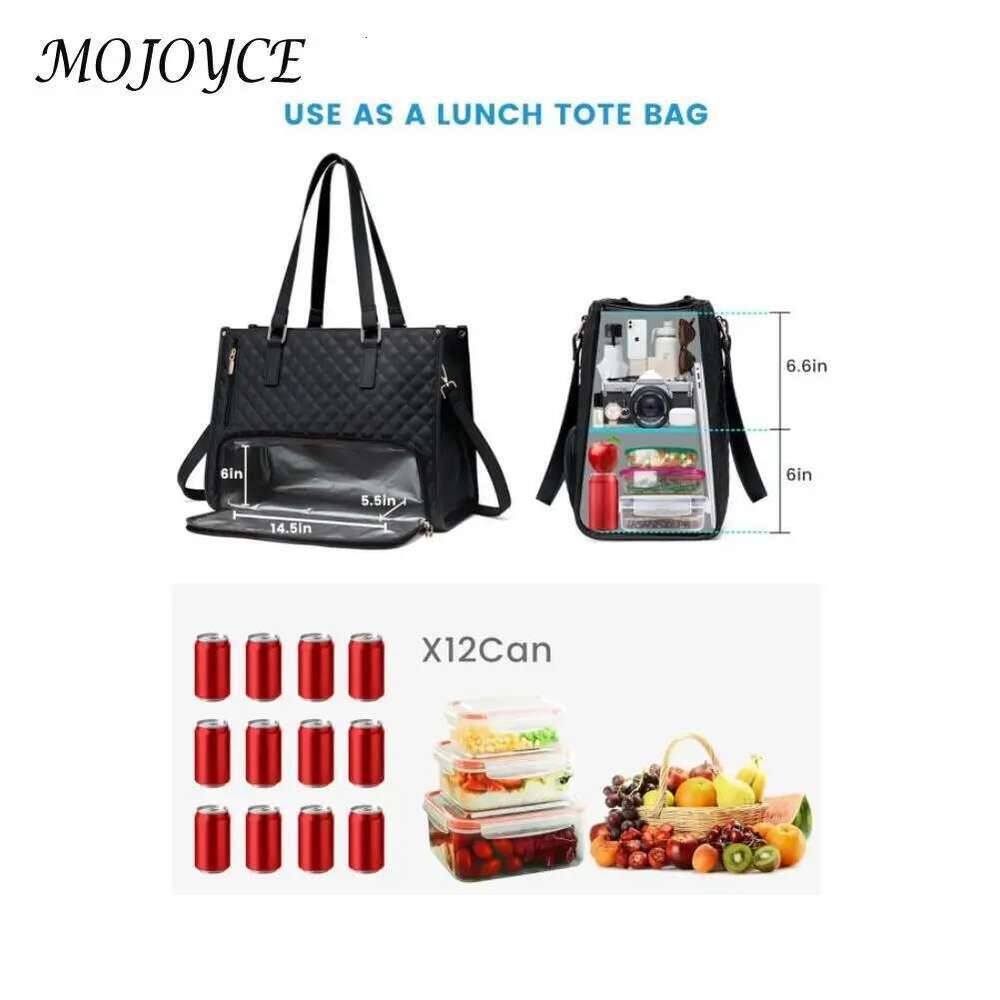 2-In-1 Tote 15.6 Inch Laptop With Insulated Lunch Compartment Multipurpose Large Capacity Shoulder Bag For Office