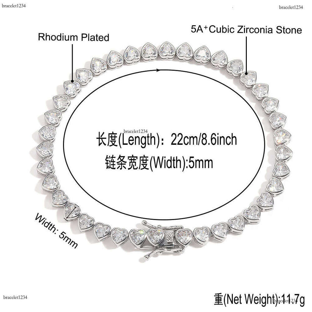 Luxury Hip Hop Ice out VVS Moissanite 4mm heart-shaped tennis chain Necklace bracelet for men and women Free delivery