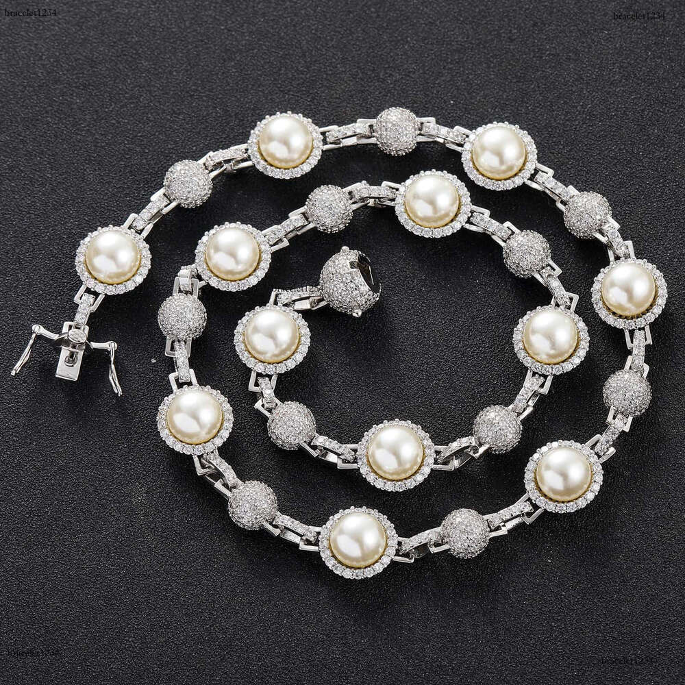 Luxury Hip hop Ice out VVS Moissanite Pearl necklace bracelet for men and women Free delivery