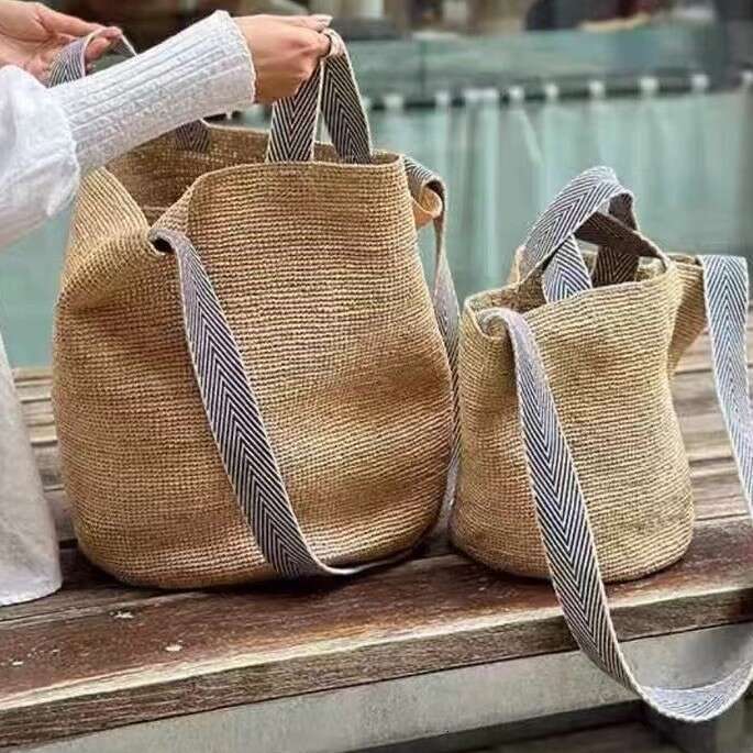 Ins Style Resort Beach Bag Lafite Grass Woven Women S Summer Large Capacity Crossbody Beach Vacation Bucket Tote Bag Handbag Solid Color KQ