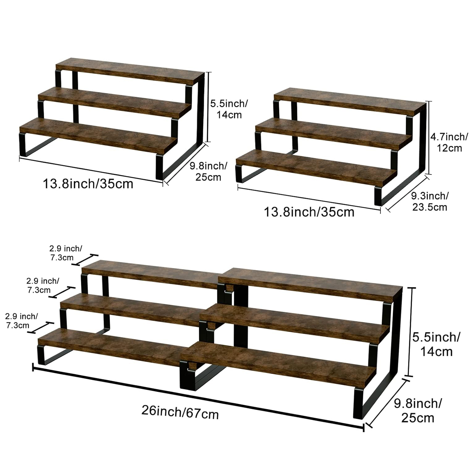 2 Pack 3 Tier Expandable Spice Rack Organizer Display Riser Stand, Kitchen Cabinet Countertop Display Shelf for Spice, Liquor, Perfume, Figure, Makeup