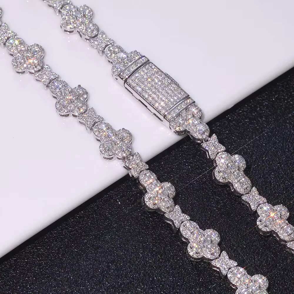 NUOYA Moissanite Jewelry Cross Star Shaped Design Diamond Chain Can Pass Diamond Test 925 Sterling Silver Necklace for Men Women