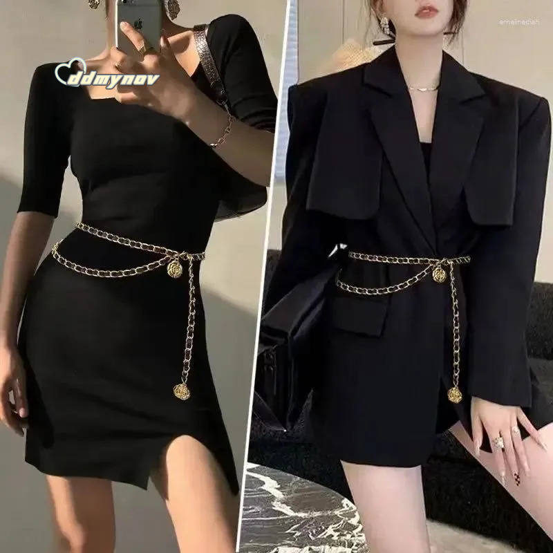 Chain Belts for Women Fashion Waist Belt with Metal Camellia, Versatile Dress Accessories ddmynov