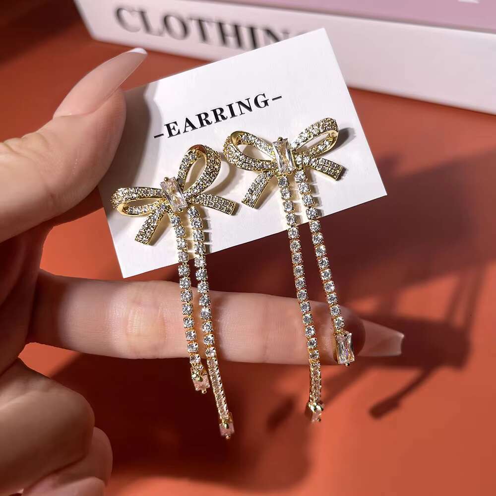 Hot Sale Designer Cubic Moissaniteia Drop Earrings 18k Gold Plated Tassel Butterfly Stud Earrings for Women