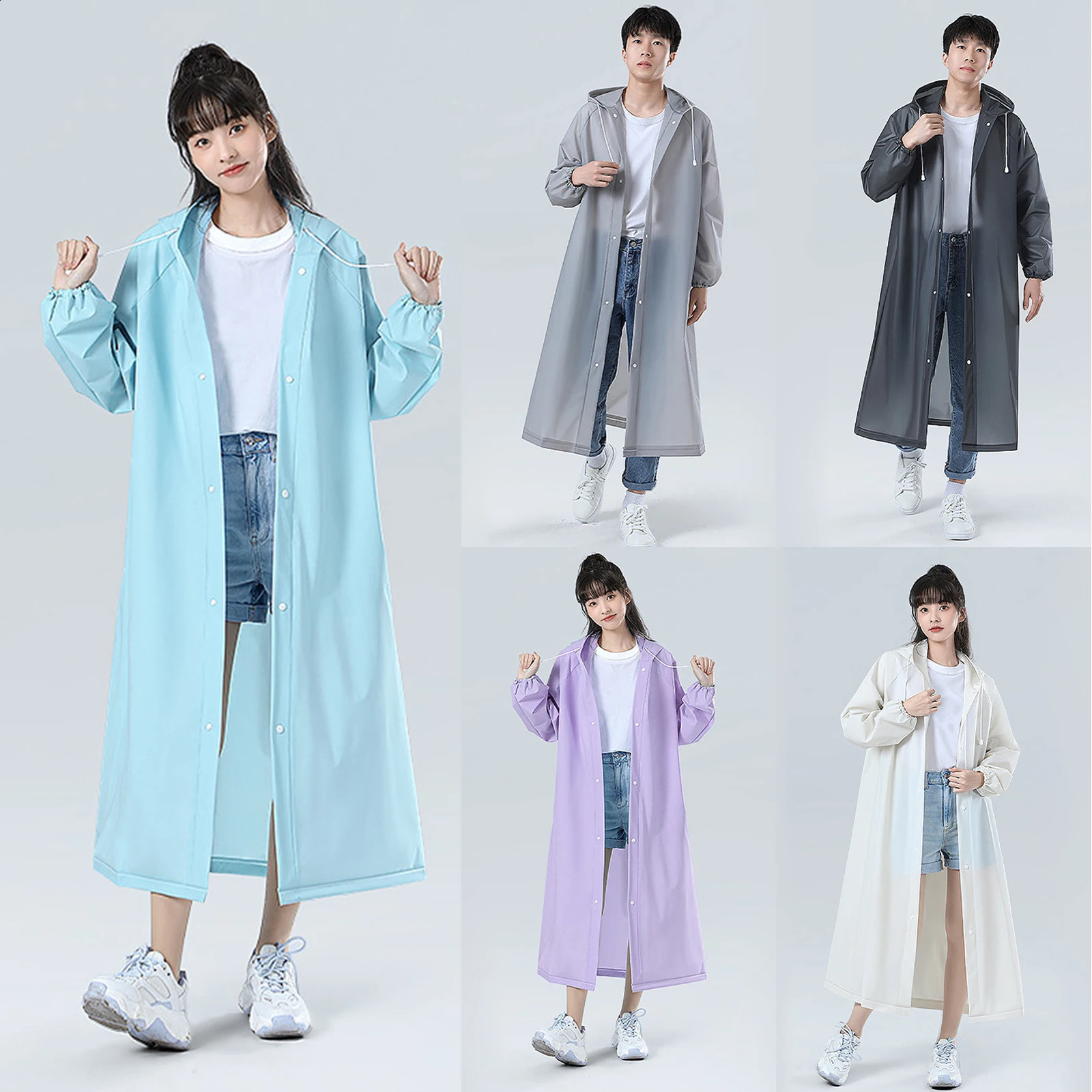 Classic Adult Raincoat Portable Quick Drying Rainsuit For Camping Hiking Waterproof Reusable Hooded Long EVA Poncho Women Men 250421