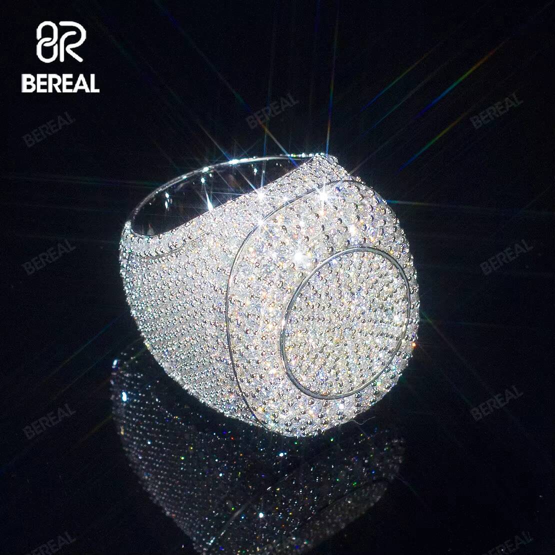 Custom Vvs Iced Out Moissanite Hip Hop Ring Pass Diamond Test 925 Silver 18K White Gold Plated Fine Jewelry Rings for Men