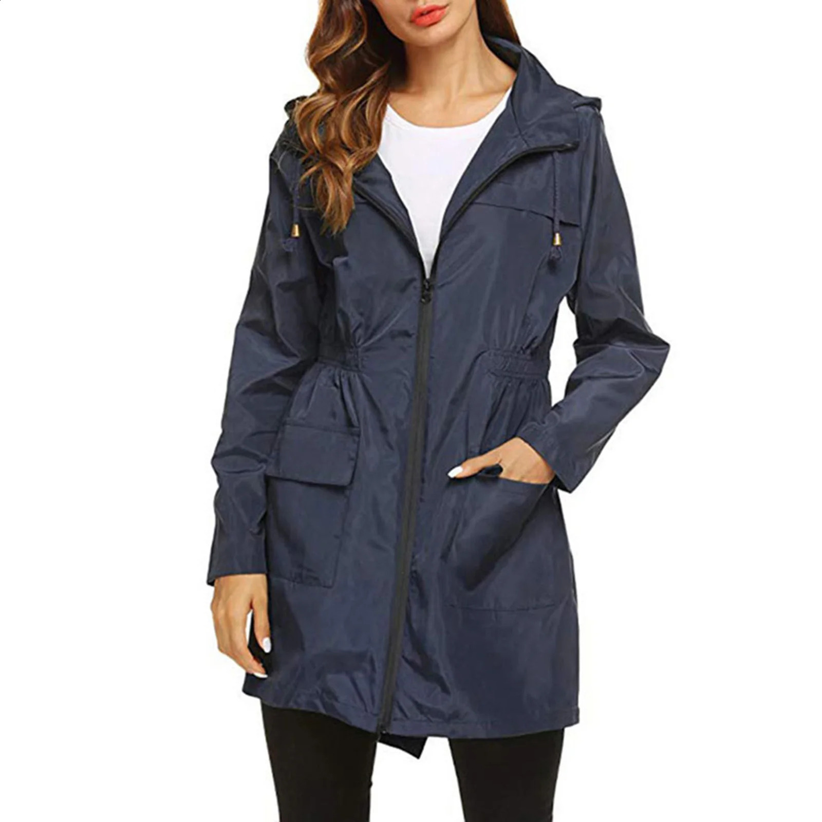 Women Zipper Hooded Raincoat Foldable and Easy to Carry Suitable for any Season and Outdoor Activities 250421