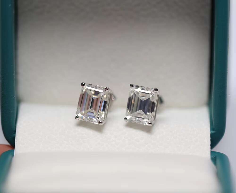 Fancy Fine Jewelry Earrings for 14k Emerald Moissanite Earring Hoop Women Fashion Gold VVS 3ct Emerald Cut Diamond Studs Jewelry
