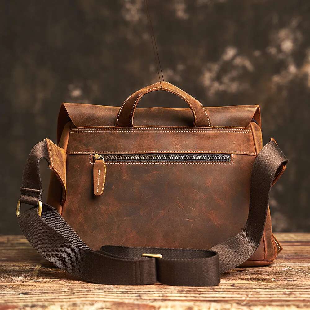 NUPUGOO Men's Genuine Leather Shoulder Retro Crossbody Messenger Daily Commuter Cowhide Large Capacity Bag