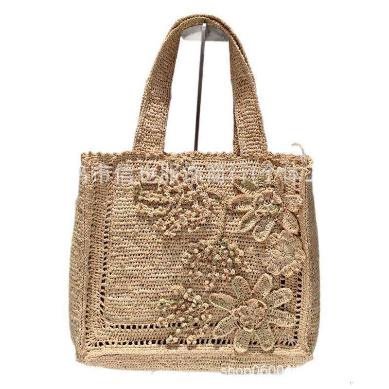 Ins Style Resort Beach Bag New French Lafite Grass Hand Woven Flower Bucket Bag For Women S Beach Vacation Single Shoulder Handbag KQ