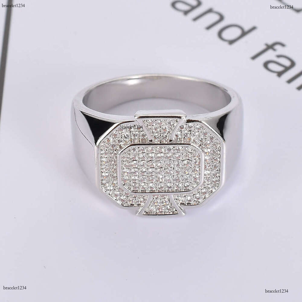 Luxury designer New Hip Hop Men Women's ring with real sterling silver gold-plated ice out of VVS Moissanite geometry Hip Hop ring