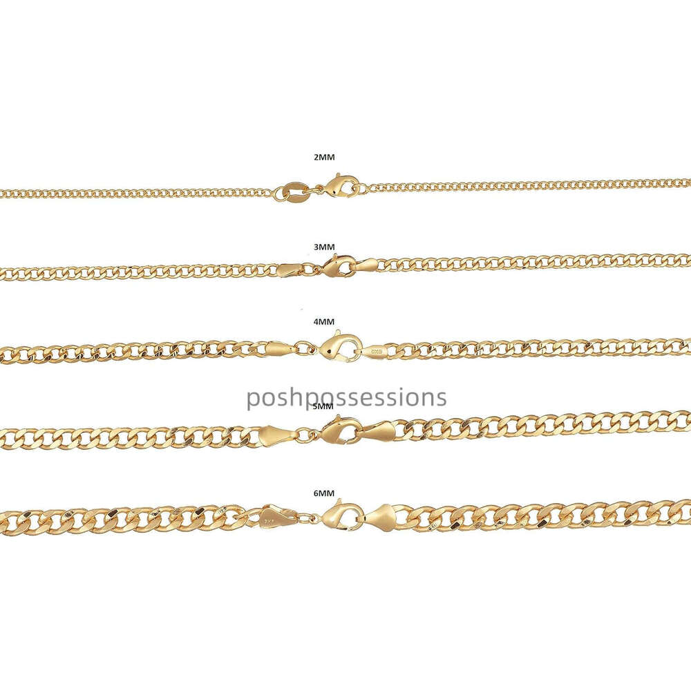 Gold Plated Curb/Cuban Link Chain Necklace 2Mm, 3Mm, 4Mm, 5Mm For Women Or Men - Made In Brazil