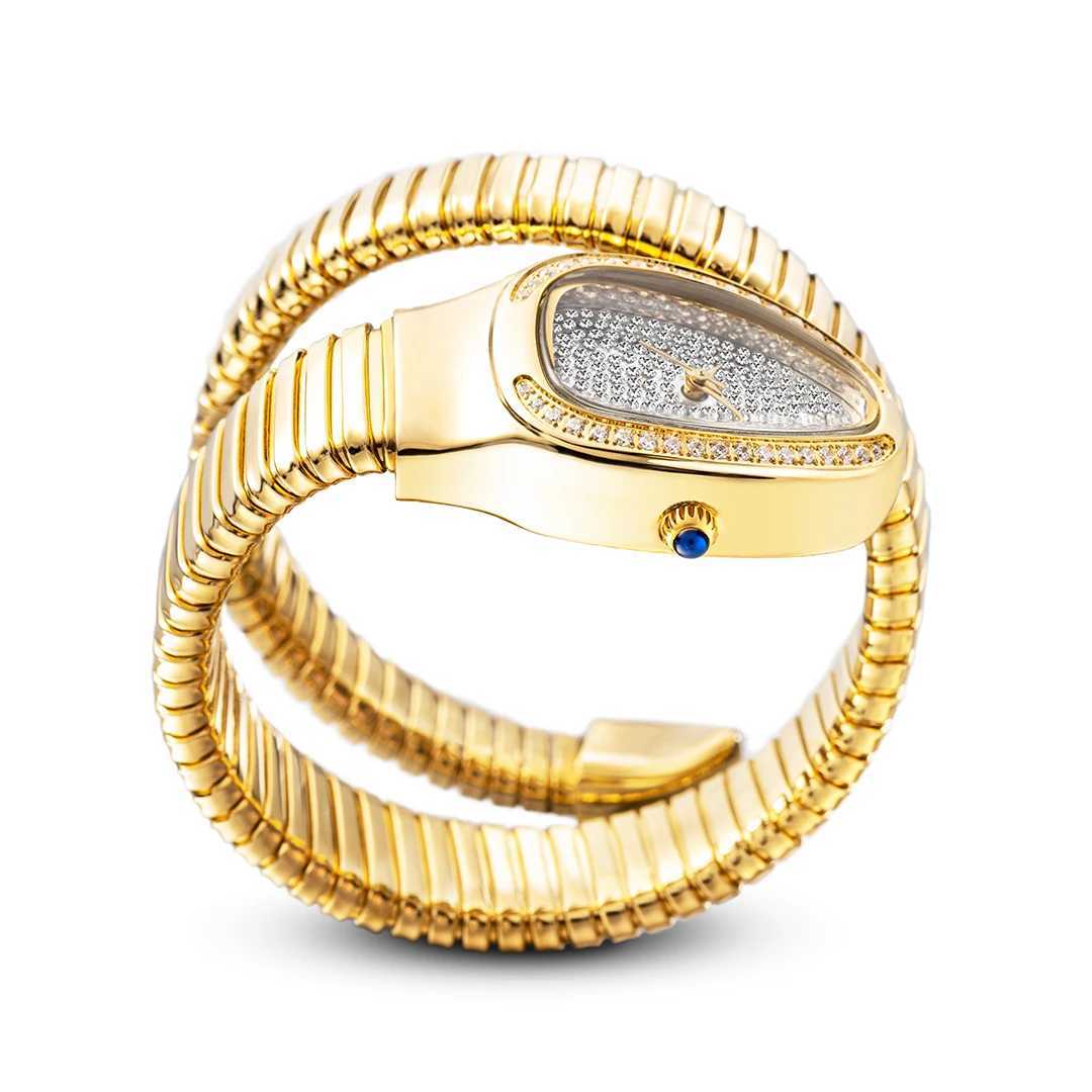 Hot selling womens snake watch luxury diamond dial stainless steel quartz watch fashionable womens dress jewelry Relogio Feminino Z250422