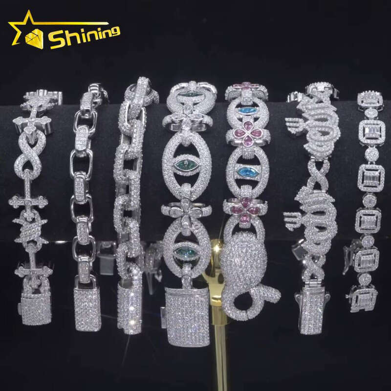 Hot Selling Hip Hop Jewelry 6mm 8mm 10mm Sterling Sier 14K Gold Iced Out Link Moissanite Cuban Bracelet aaa aaa