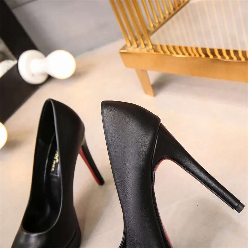 Pumps Spring Autumn Slip-On Platform PU Leather 12Cm Thin Heels Korean Style Casual Women Profession Shoes Black