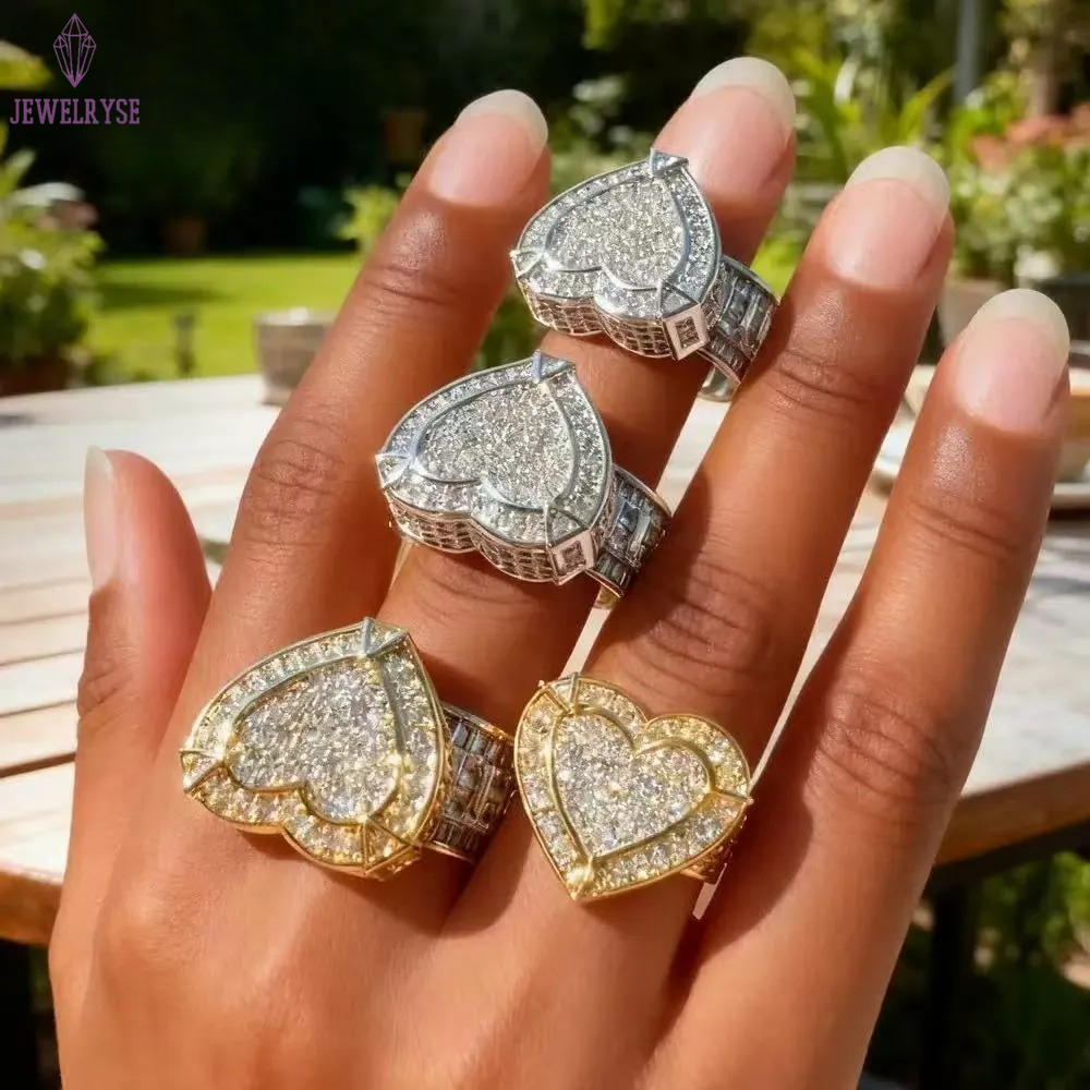 925 Sterling Silver Moissanite Engagement Rings for Women - Diamond-Encrusted Hip-Hop Crown Design by VVS