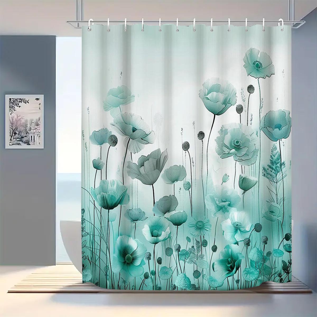 YL-37785 Checkered Waterproof Shower Curtain, Anti-mildew Bathroom Toilet Shower Separator Curtain