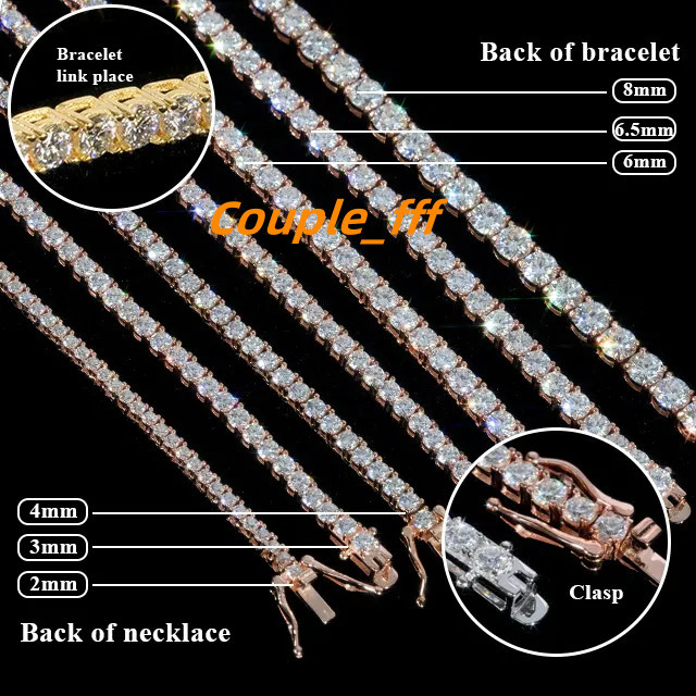 Pass Diamond Tester Tennis Chain Necklace Sterling Silver 925 Bracelet 2mm 3mm 4mm Tennis Chain Moissanite for Women and Men