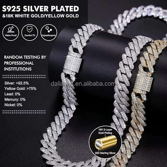 Custom Fine Jewelry Necklaces Iced Out Hip Hop Mens Jewelry 925 Silver18K Gold Plated Miami Moissanite Cuban Link Chain Necklace