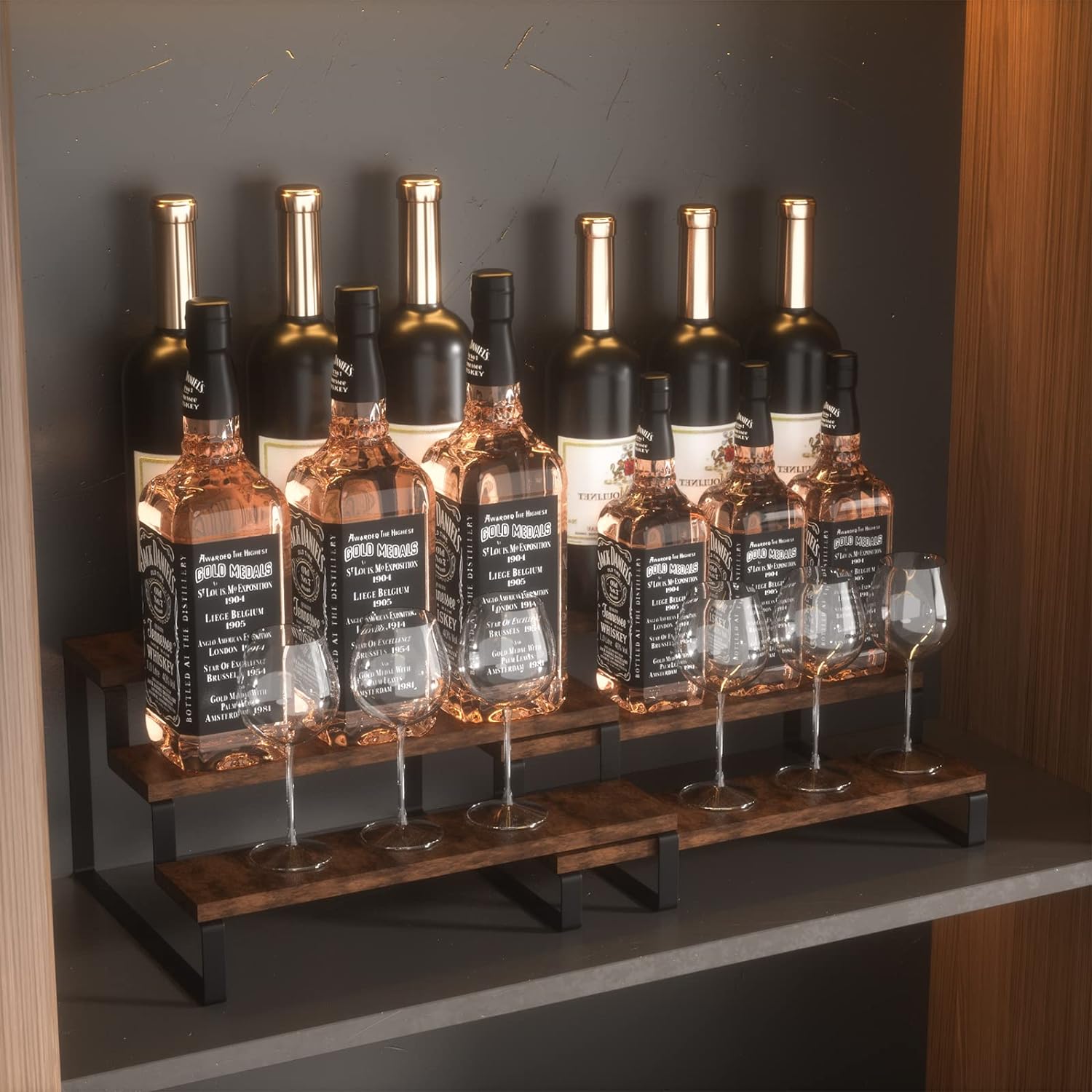 2 Pack 3 Tier Expandable Spice Rack Organizer Display Riser Stand, Kitchen Cabinet Countertop Display Shelf for Spice, Liquor, Perfume, Figure, Makeup